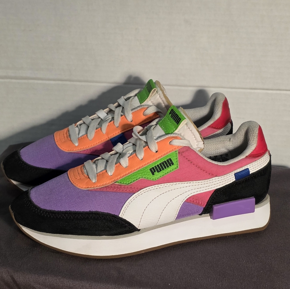 Puma Furture Rider Play On Luminous Sneakers Womans Size 5 Purple Orange Red - Picture 2 of 7